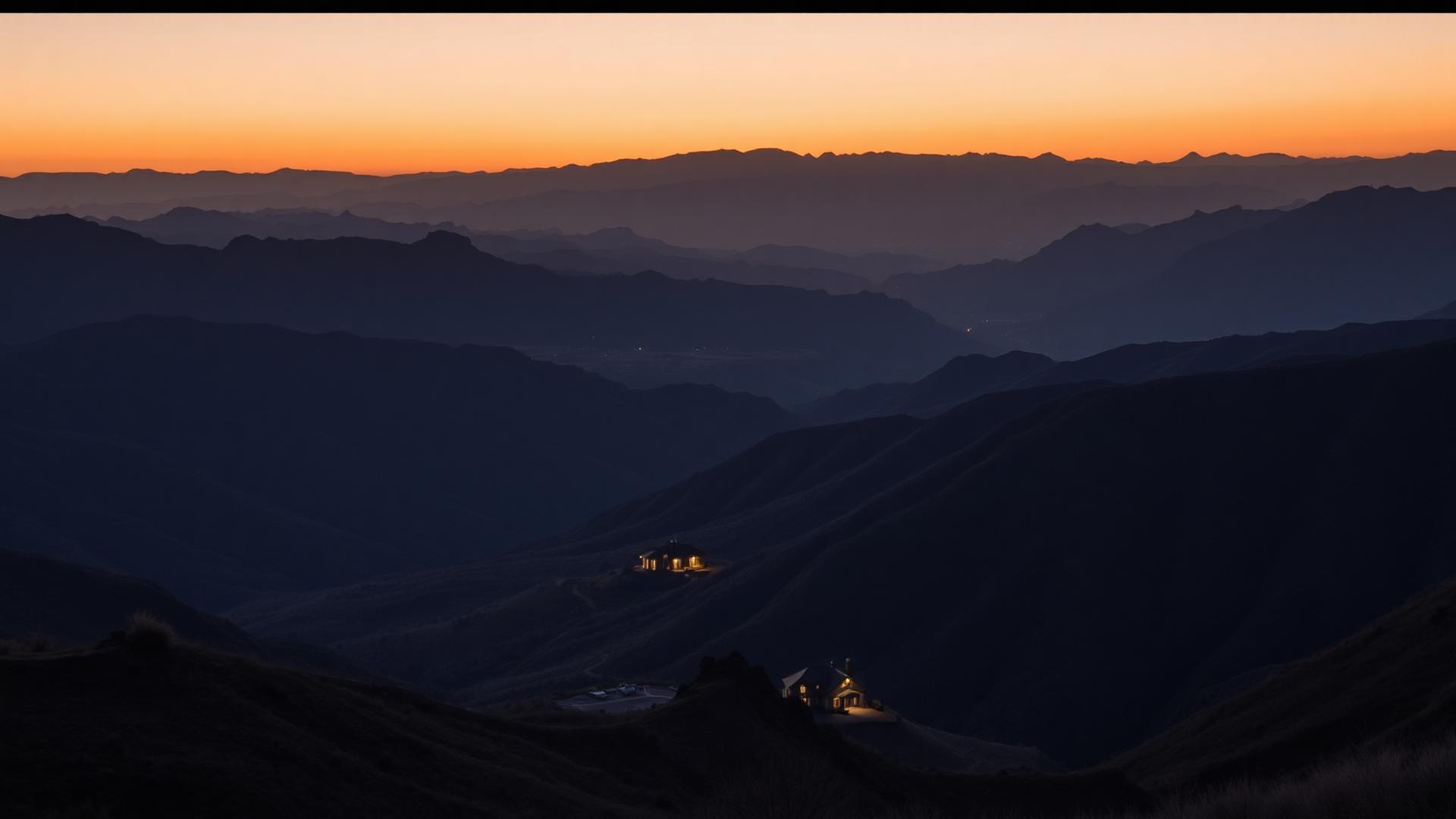 Utah mountain valley at dusk with warm lights from hillside homes
